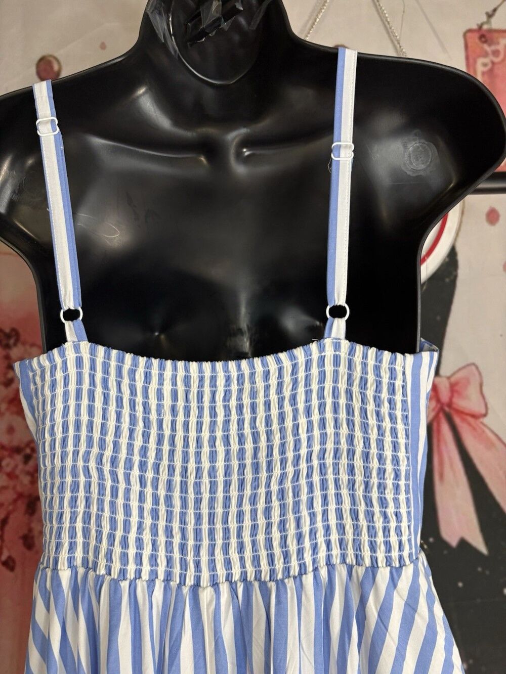 Old Navy Blue and White Striped Cami Fit and Flare Dress Smocked Size S - Picture 6 of 10